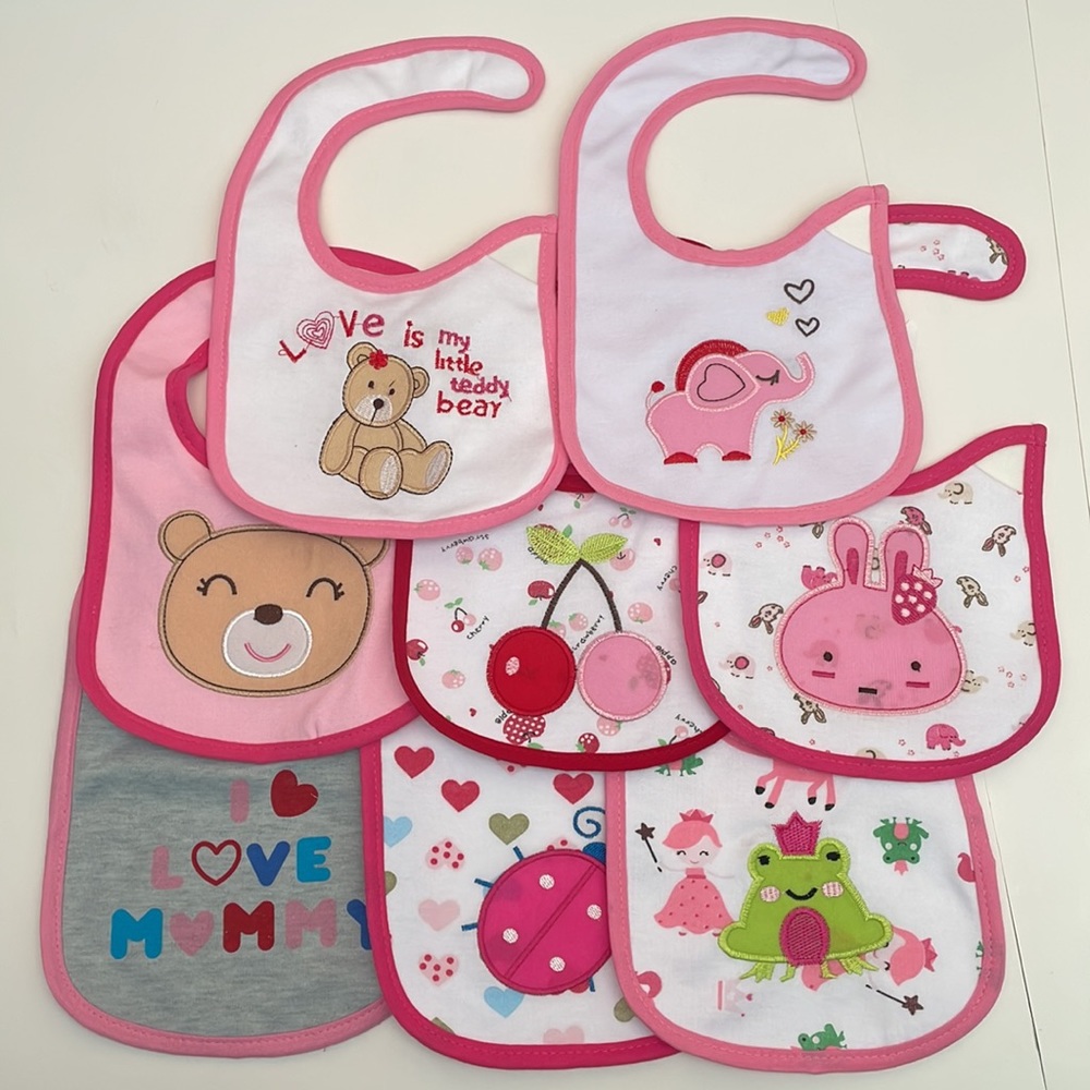 8 Pack of Cotton Appliqué Bibs